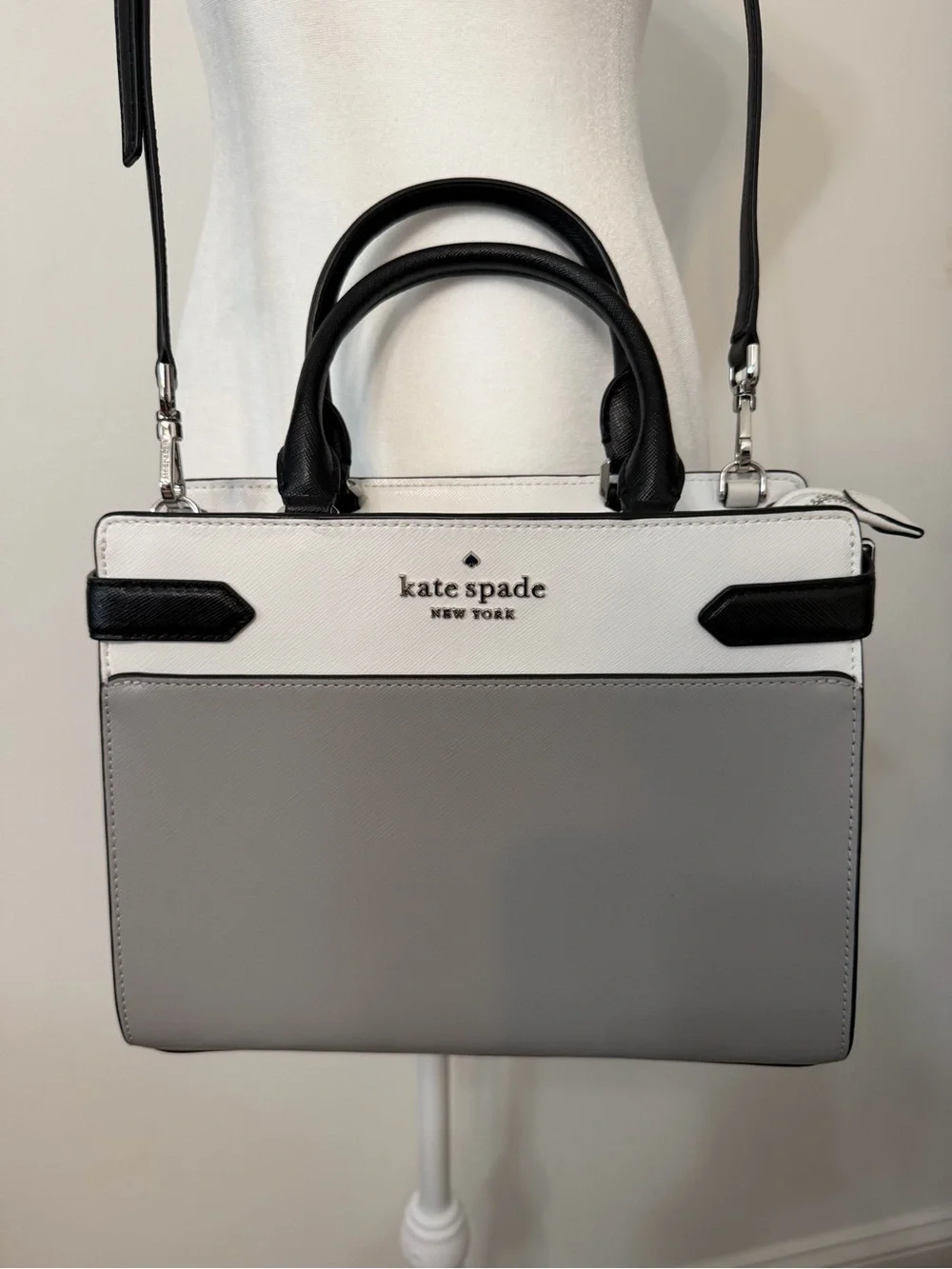 kate spade Two-Tone White, Gray & Black Leather Satchel